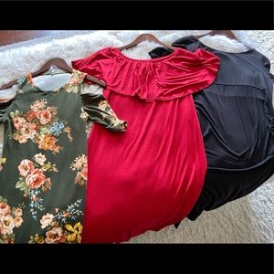 Bundle Lot Motherhood Maternity Dresses- Floral, Red & Black Midlength Dresses
